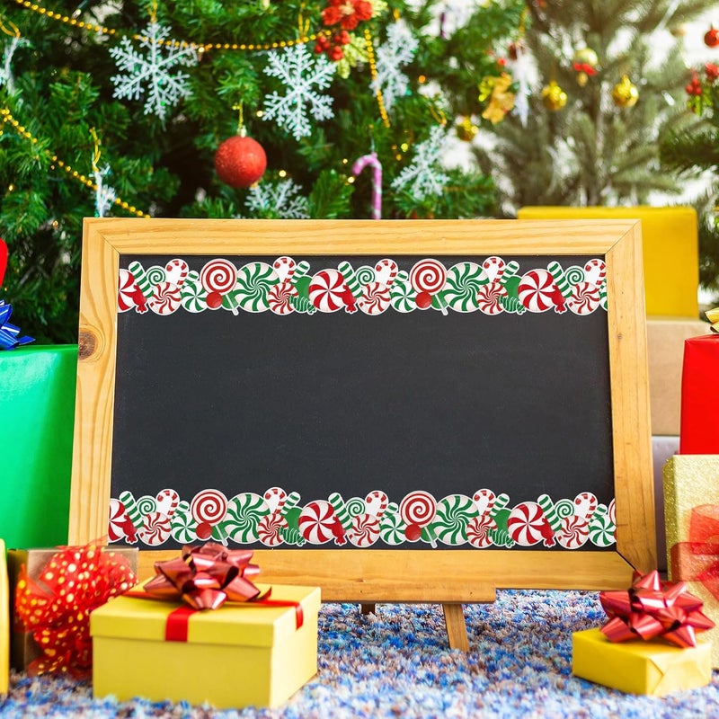Whaline 32.8Ft Christmas Candy Peppermint Bulletin Board Border Xmas Red Green Candy Cane Rolled Self Adhesive Border Trim Stickers for Xmas Holiday Party Classroom Chalkboard Wall Decor - Image 5